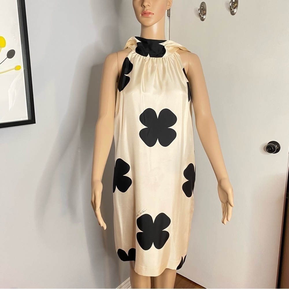 Elegant & Classy Black and Cream Floral Dress 100% Silk - Size 10